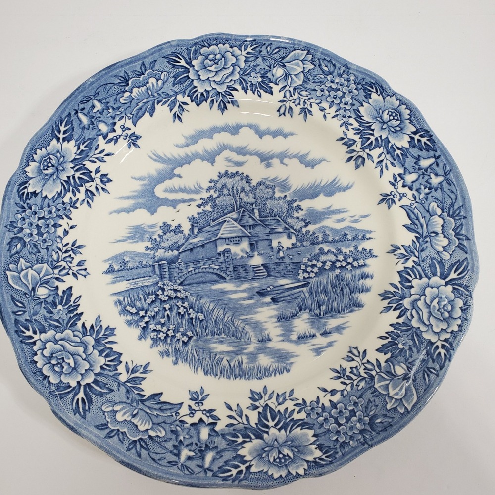 Salem  English Village Dinner Plate Blue White  Ironstone 10"